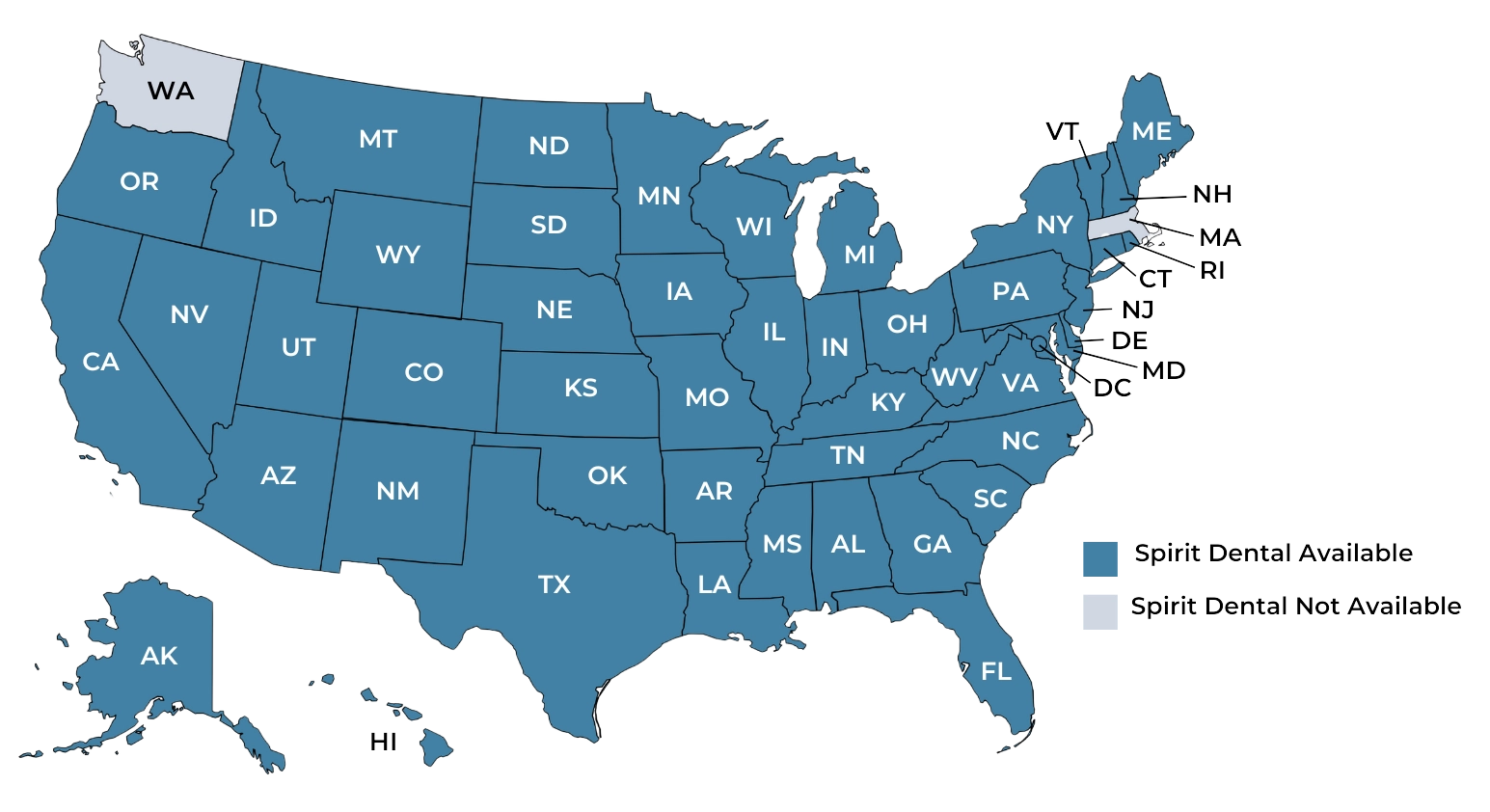 United States Map Map of the United States where Spirit is available